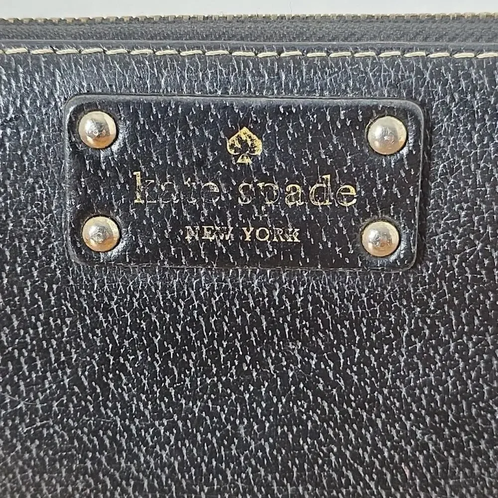 Kate Spade Black / Pink Zip‎ Around Neda Pebbled Leather Wallet/ Purse/Clutch
